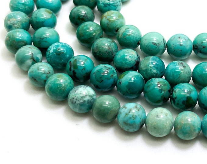 Natural Turquoise Beads, Blue Smooth Polished Round 5mm 6mm Natural Genuine Turquoise Gemstone Beads - RN52 - 16" Strand