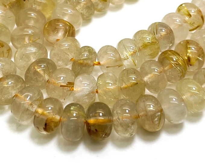Genuine Rare Yellow Golden Topaz Polished Smooth Rondelle 5mm x 9mm Gemstone Beads - RD38