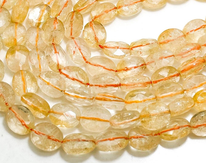 Natural Yellow Golden Citrine Polished Faceted Flat Oval Gemstone Beads (7mm x 9mm, 8mm x 10mm) - PGS379