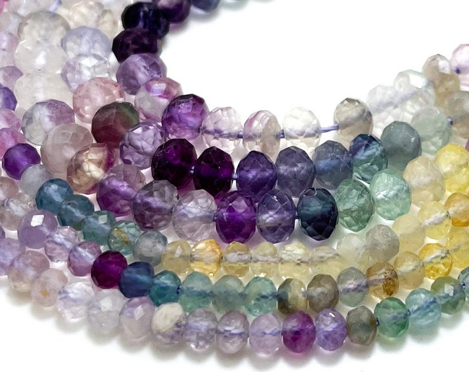 Natural Fluorite Beads, Faceted Rondelle 3mm x 4mm 4mm x 5mm Fluorite Gemstone Beads - RDF75A