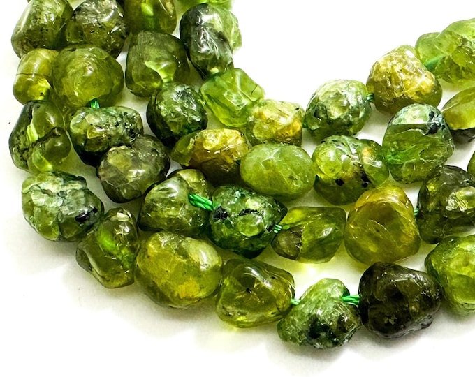 Green Peridot Beads, Natural Peridot Polished Nugget Pebble Round Barrel Gemstone Beads - PG318