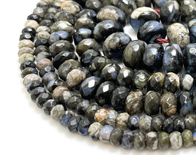 Natural Que Sera African Gray Opal Faceted Rondelle Loose Gemstone Beads - RDF90