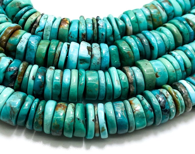 Natural Turquoise, Genuine Blue Turquoise Smooth Rough Rondelle Nugget Chip Loose Gemstone Beads (Assorted Size) - PGS373