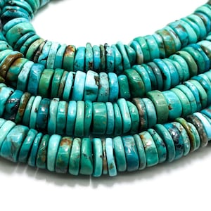 Natural Turquoise, Genuine Blue Turquoise Smooth Rough Rondelle Nugget Chip Loose Gemstone Beads (Assorted Size) - PGS373