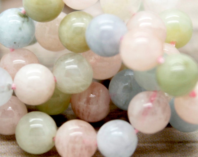 Natural Morganite Beads, Polished Smooth Round AAA Morganite Loose Gemstone Beads (4mm 6mm 8mm 10mm) PG04