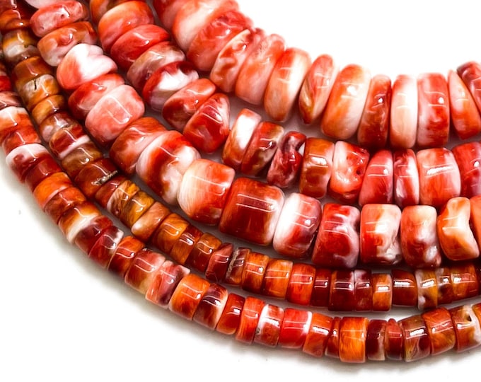 AAA Natural Red Spiny Oyster Rondelle Disc Polished Heishi Beads 4mm 6mm 8mm - PG221A