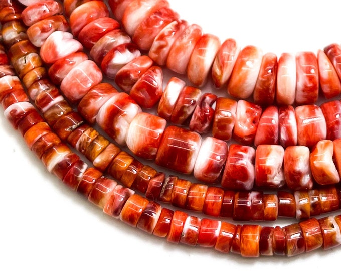 AAA Natural Red/Orange Spiny Oyster Rondelle Disc Polished Heishi Beads 4mm 6mm 8mm - PG221A