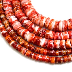 AAA Natural Red/Orange Spiny Oyster Rondelle Disc Polished Heishi Beads 4mm 6mm 8mm - PG221A