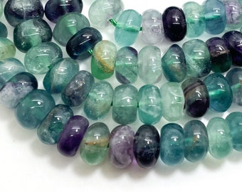 High Quality Natural Fluorite Polished Smooth Rondelle Gemstone Beads - RD32