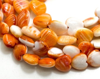 AAA Genuine Native America Orange Spiny Oyster Heart Shape Flat Polished Gemstone Beads - PG222