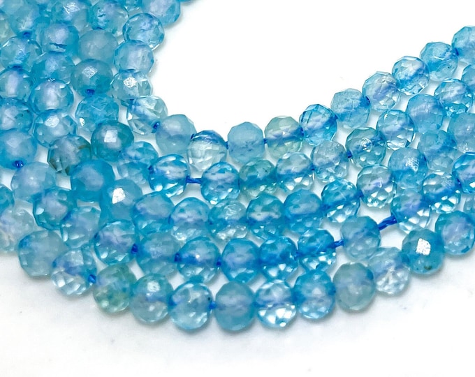 Natural Blue Topaz Faceted Rondelle 3mm x 4mm Gemstone Beads - RDF111