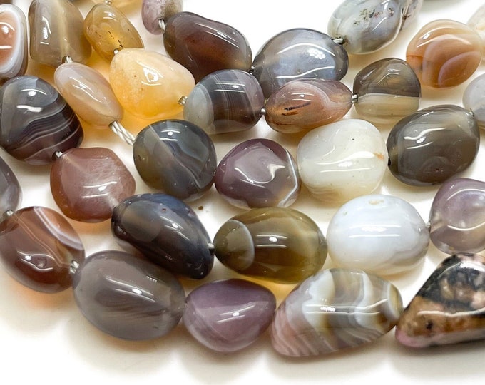 Brown Botswana Agate Beads, Natural Botswana Agate Polished Nugget Pebble Round Barrel Gemstone Beads - PG318