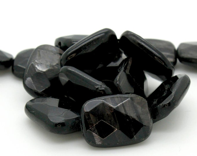 Natural Black Aura Hypersthene Faceted Flat Rectangle Gemstone Beads - PGP10
