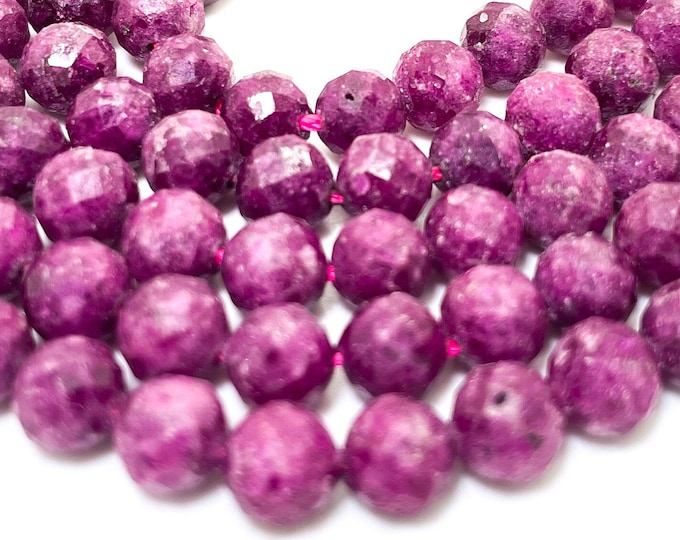Red Ruby Beads, Natural Genuine AAA Red Ruby Faceted Round 6mm Gemstone Beads - 15.5" - RNF111B