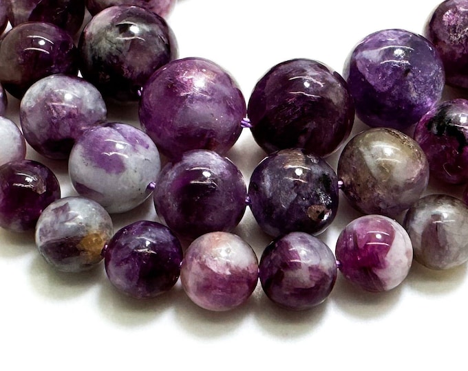 Natural Genuine Purple Purpurite Smooth Polished Round Gemstone Beads RN08