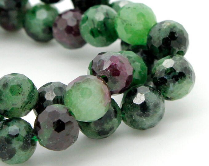 Natural Red Green Ruby, Red Green Ruby Zoisite Faceted Sphere Ball Round Natural Gemstone Beads Stones - 6mm - RNF86