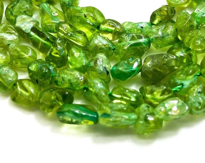 Natural Peridot Beads, Green Peridot Rough Polished Nugget Chips Pebble Gemstone Bead - PG61B