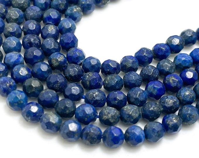 Natural Lapis, Dark Blue Navy Lazuli Lapis Round Faceted Ball Sphere 4mm Gemstone Beads - RNF35