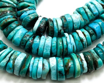 Natural Arizona Blue Turquoise 10mm ~ 11mm Smooth Polished Rondelle Flat Disc Gemstone Beads - PGS374