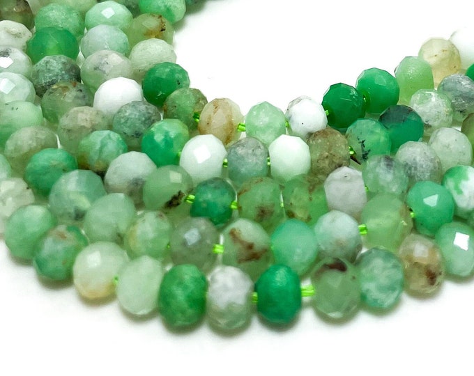 Natural Green Chrysoprase Faceted Rondelle 3mm x 4mm Gemstone Beads - RDF111