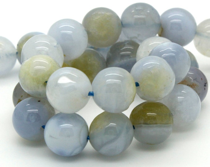 Natural Blue Lace Agate Smooth Polished Round Sphere Ball Loose Gemstone Beads - RN74