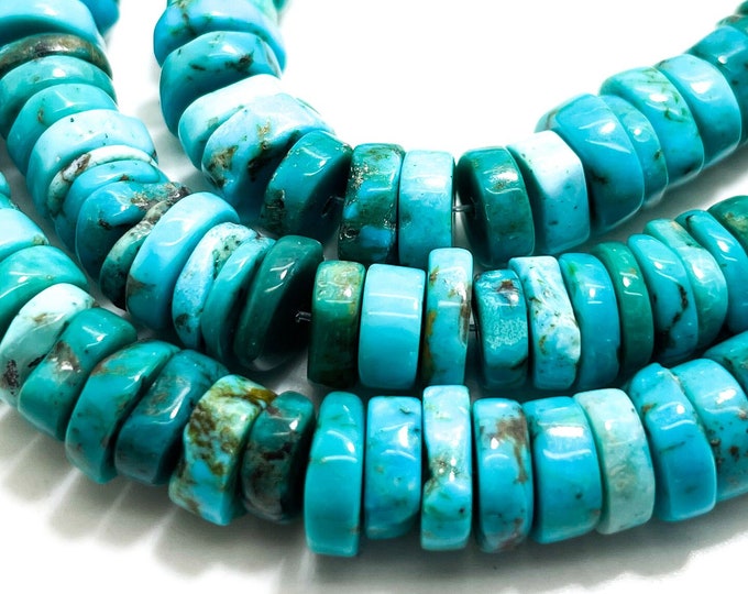 Natural Turquoise Beads, Genuine Arizona Blue Turquoise Polished Smooth Rondelle Nugget Gemstone Beads (Assorted Size) - PGS238