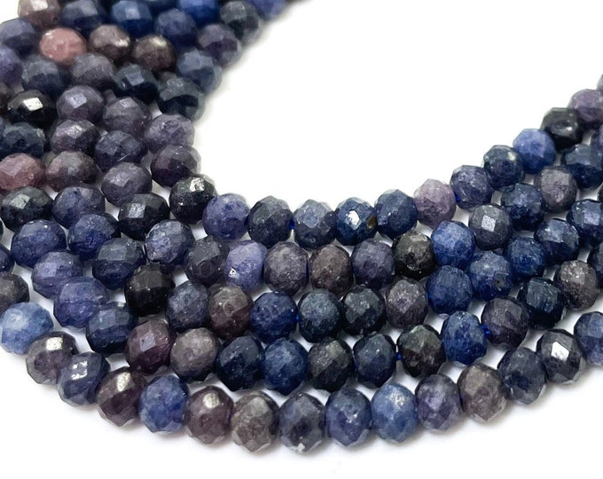 Natural AAA Blue Sapphire Faceted Rondelle 3mm x 4mm Gemstone Beads - RDF111