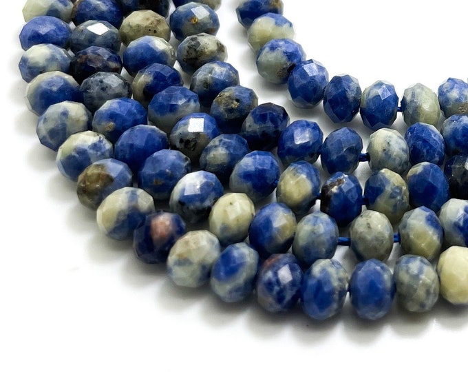 Natural Sodalite Beads Faceted Rondelle 4mm x 5mm Blue Loose Gemstone Beads - 15.5" - RDF50