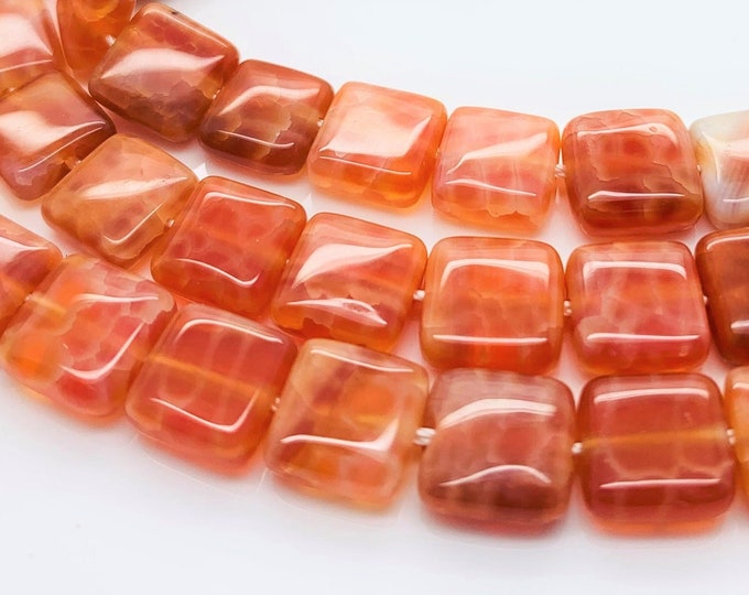 Fire Agate, Red Fire Agate Flat Polished Smooth Square Natural Gemstone Beads - PG185