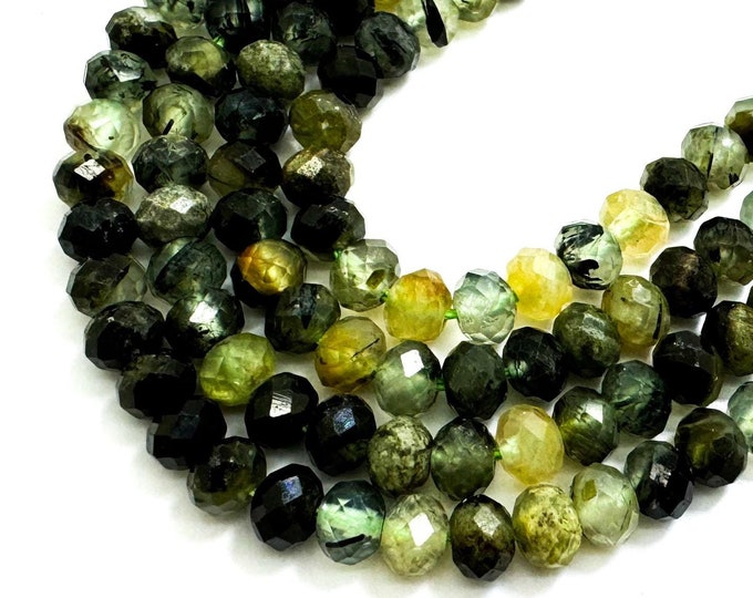 Natural Green Prehnite Faceted Rondelle 4mm x 6mm Gemstone Beads - RDF114