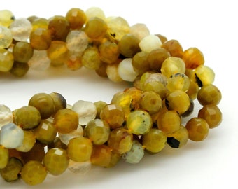 Naatural Agate Beads, Natural Yellow Agate Faceted Round Ball Sphere Loose Gemstone Beads - RNF71