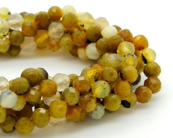 Natural Agate Beads, Natural Yellow Agate Faceted Round Ball Sphere Loose Gemstone Beads - RNF71
