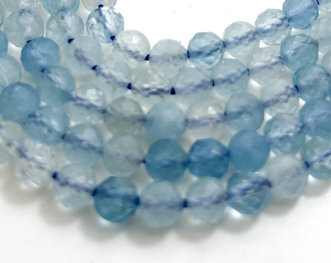 Blue Aquamarine Beads, Natural Aquamarine Faceted Round 4mm Gemstone Beads - RNF91