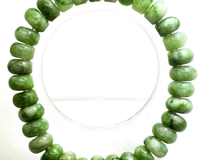 Emerald Green Jade 10mm Rondelle Gemstone Beads Stretch Elastic Cord Handmade Beaded Bracelet Accessories - PGBRD15
