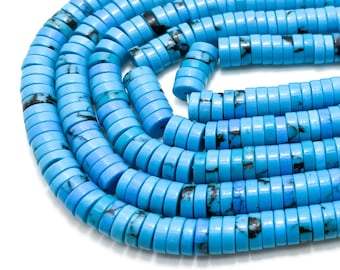 Genuine Blue Turquoise Beads, Natural Turquoise Rondelle Flat Disc Heishi Gemstone 2mm x 6mm Beads - RD28