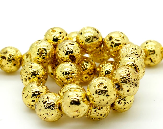 Hematite Beads, Cutout Dimpled Gold Hematite Round Ball Sphere Loose Gemstone Beads - 6mm, 8mm, 10mm