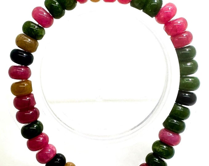 Dyed Rainbow Tourmaline Color Jade 8mm Rondelle Gemstone Beads Stretch Elastic Cord Handmade Beaded Bracelet Accessories - PGBRD31