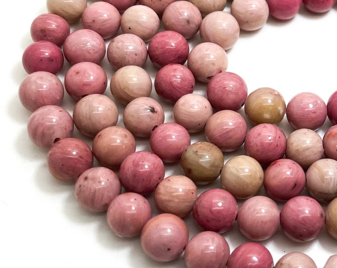 Natural Pink Rhodonite High Quality Smooth Polisehd Round Gemstone Beads (4mm 6mm 8mm 10mm) - PG288