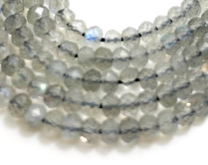 Natural Labradorite Beads, Translucent Gray Labradorite Faceted Rondelle 3mm x 4mm Gemstone Beads Stones - RDF108