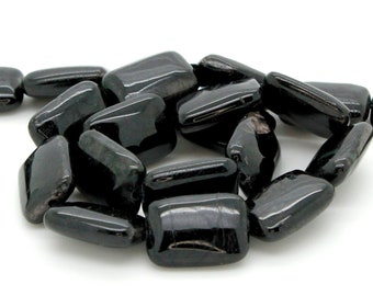 Natural Black Hypersthene Flat Rectangle Smooth Gemstone Beads - PGP12