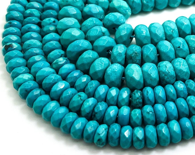 Blue Turquoise Rondelle Faceted Gemstone 4mm x 8mm, 3mm x 6mm, 2mm x 4mm Beads - PGB95B