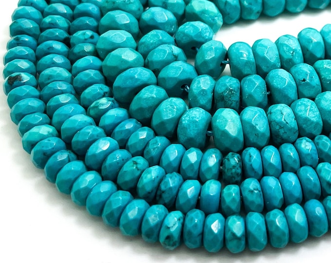 Blue Turquoise Rondelle Faceted Gemstone 4mm x 8mm, 3mm x 6mm, 2mm x 4mm Beads - PGB95B