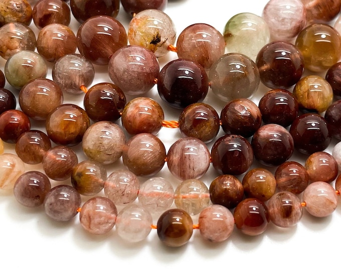 Red Rutilated Quartz Beads, High Quality Grade AAA Red Rutile Quartz Smooth Polished Round Sphere 6mm 8mm 10mm Gemstone Beads - RN136A