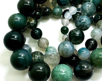 Lot De 24 Perles En Agate Mousse Naturelle 8 Mm - Pour Bijoux Et Artisanat