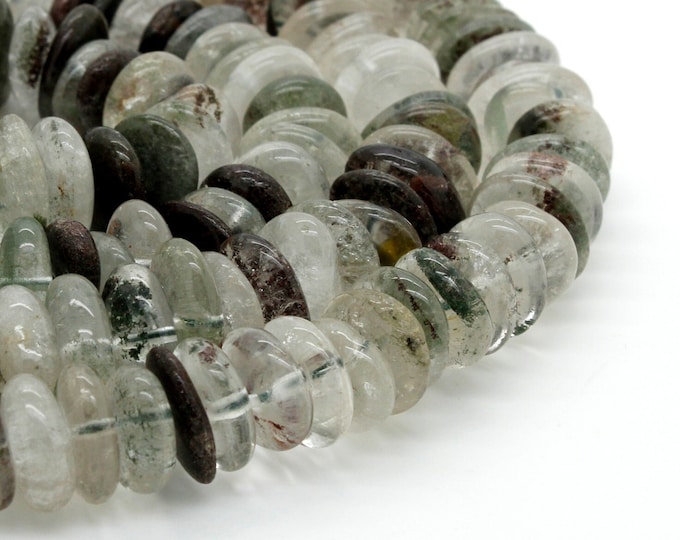 Natural Phantom Quartz Smooth Flat Round Rondelle Chips Nugget Gemstone Beads - RD23