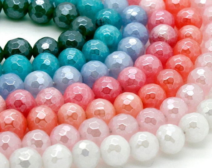 Rainbow Agate Gemstone Beads, Faceted Round Sphere Ball 8mm Agate Gemstone Beads - (White, Green,Aqua, Blue, Pink) RNF93