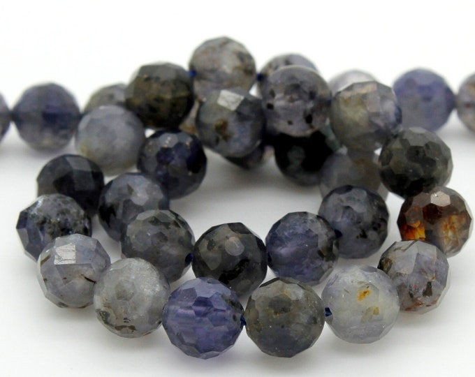 Iolite Beads, Natural Iolite Faceted Round Sphere Ball Gemstone Beads - RNF59
