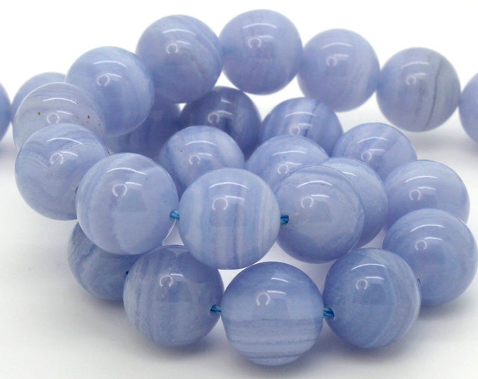 Blue Lace Agate Beads, Grade AA Natural Agate Smooth Round Ball Sphere Gemstone Beads, (6mm 8mm 10mm 12mm ) - RN57