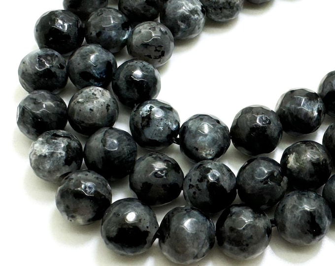 Gray Larvikite Lebradorite Jasper Faceted Round 8mm Gemstone Jewelry Making Beads - RNF132-14