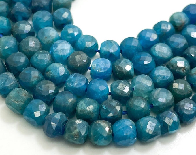 AAA Natural Blue Apatite Beads Faceted Cube Dice Size 6mm Gemstone Beads - PGS262